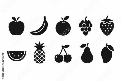 Fruit icon set over white background, silhouette style, vector illustration