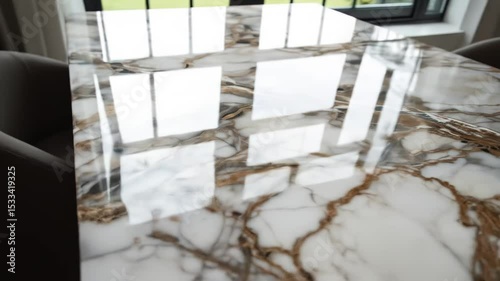 Polished Marble Tabletop Reflecting Window Light