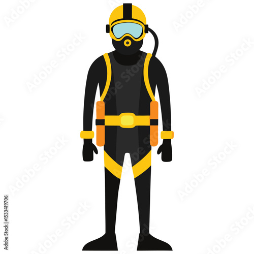 Black and yellow diver cartoon illustration