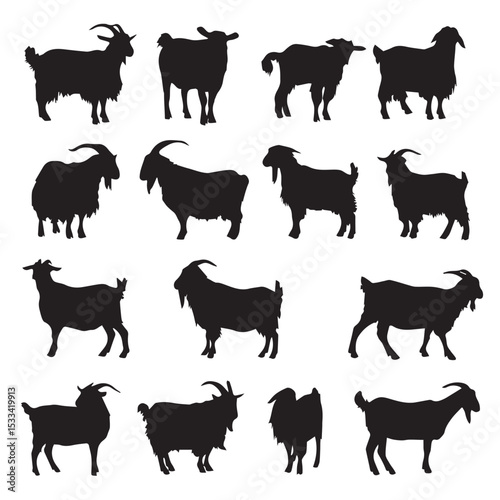 boer goat silhouette set, Black & White silhouette set 