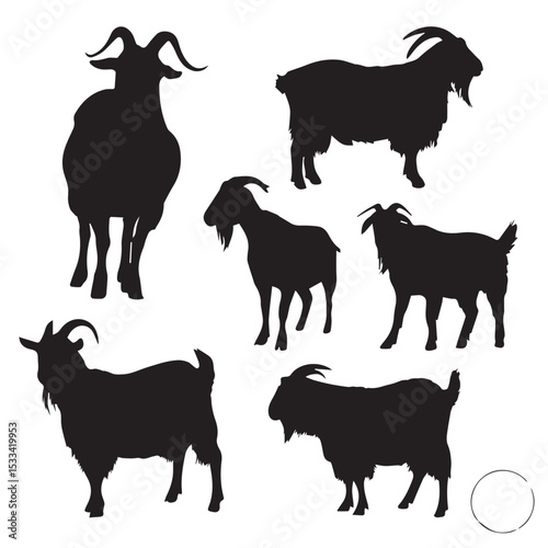 boer goat silhouette set, Black & White silhouette set 