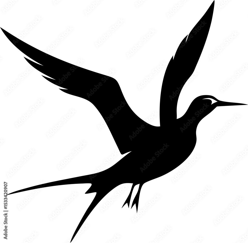 Fototapeta premium Black Tern Seabird silhouette - Vector illustration Perfect for Tattoo or Logo Design
