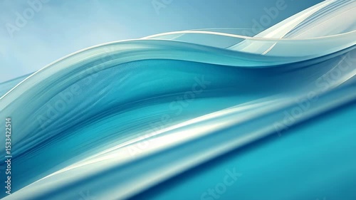Tranquil teal waves gently flow across a light blue backdrop, creating a seamless abstract motion background