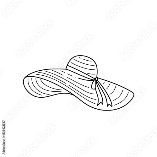 Vector illustration of a summer hat outline line art, isolated on transparent background, cut out png