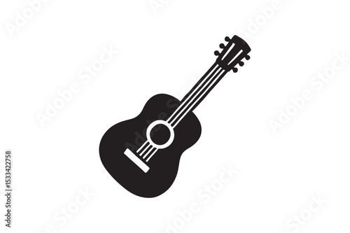 Acoustic Guitar Icon silhouette vector with white background