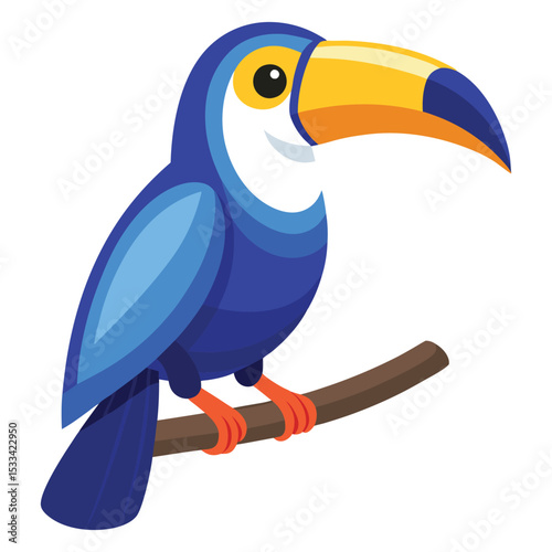 Cute cartoon toucan bird on branch illustration