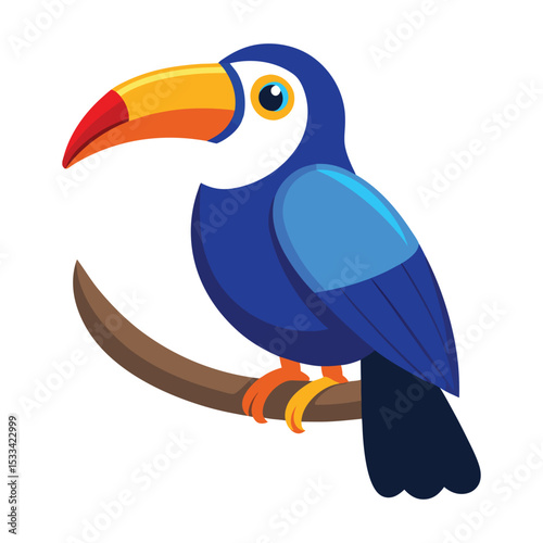 Cute blue toucan bird on branch illustration