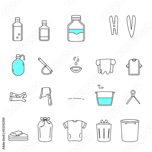 fully editable outline icon collection from cleaning concept. thin line icons set such as oxidizing agent, clothes peg, hard water, clothes cleaning, trash bag,