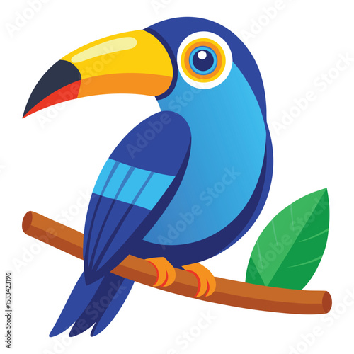 Cute cartoon toucan perched on branch