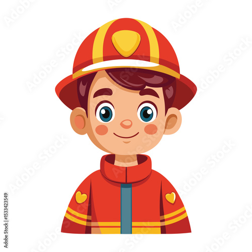 Cute cartoon boy dressed as firefighter