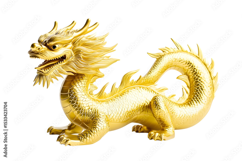 Obraz premium Chinese golden dragon isolated on white with clipping path.Golden traditional chinese dragon isolated on white background. Ai Generated Images