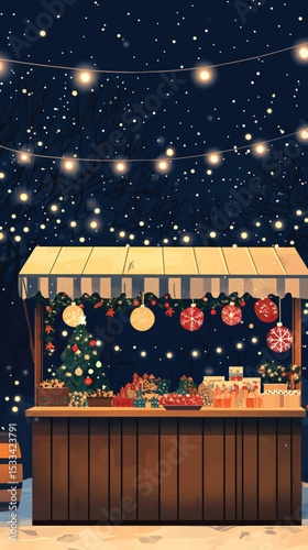 Festive Christmas Market Stall with Handmade Ornaments, Christmas Market Stalls
