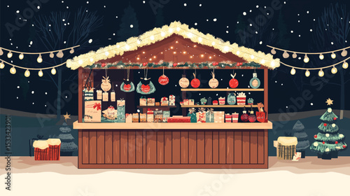 Festive Christmas Market Stall with Handmade Ornaments, Christmas Market Stalls