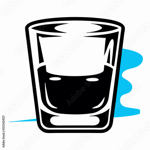 Black and White Shot Glass with Liquor Illustration