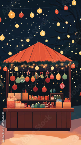 Festive Christmas Market Stall with Handmade Ornaments, Christmas Market Stalls