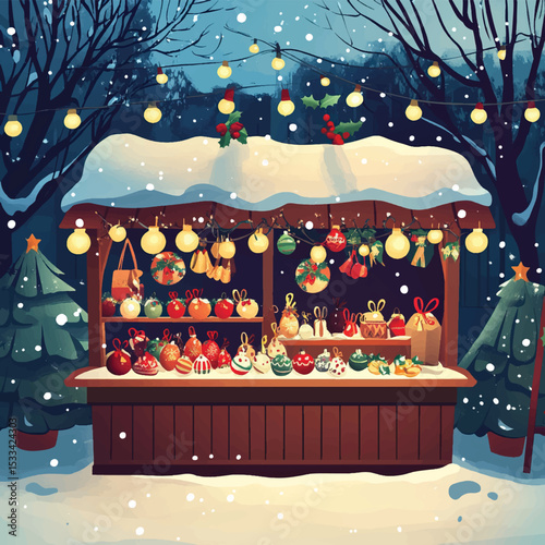 Festive Christmas Market Stall with Handmade Ornaments, Christmas Market Stalls