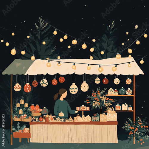 Festive Christmas Market Stall with Handmade Ornaments, Christmas Market Stalls