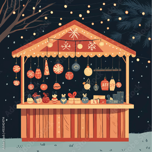 Festive Christmas Market Stall with Handmade Ornaments, Christmas Market Stalls