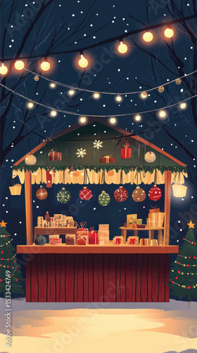 Festive Christmas Market Stall with Handmade Ornaments, Christmas Market Stalls