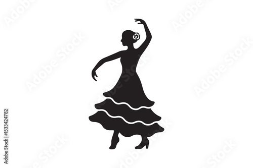 Flamenco Dress Icon silhouette vector with white background