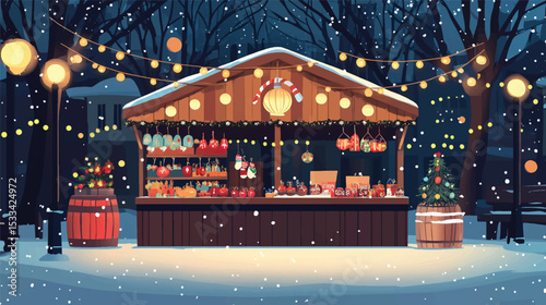 Festive Christmas Market Stall with Handmade Ornaments, Christmas Market Stalls