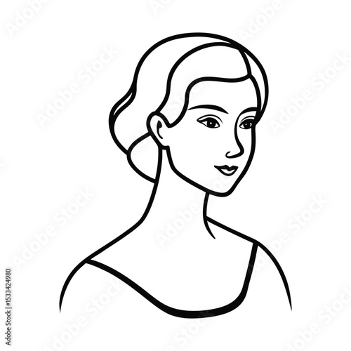 Elegant line art portrait of a young woman