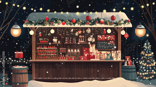 Festive Christmas Market Stall with Handmade Ornaments, Christmas Market Stalls