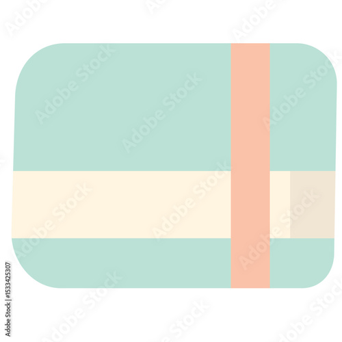 Green pastel lunchbox with a cream strap in flat style. Great for school lunch designs, bento box icons, or kawaii food storage illustrations.

