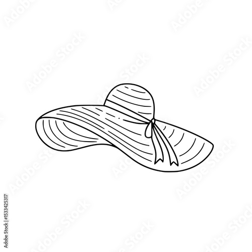 Vector illustration of a summer hat outline line art, isolated on transparent background, cut out png