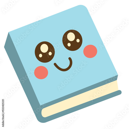  Slanted blue book with a kawaii-style face and big eyes. Great for fun educational materials, children’s visuals, or reading-themed content.