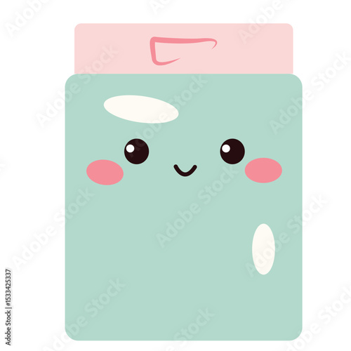 A green bottle or container with a pink lid and smiling face. Perfect for kids' illustrations, kawaii school supplies, or pastel-themed icons.
