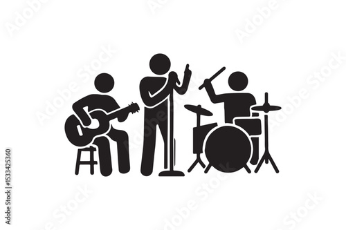 Live Band Icon silhouette vector with white background