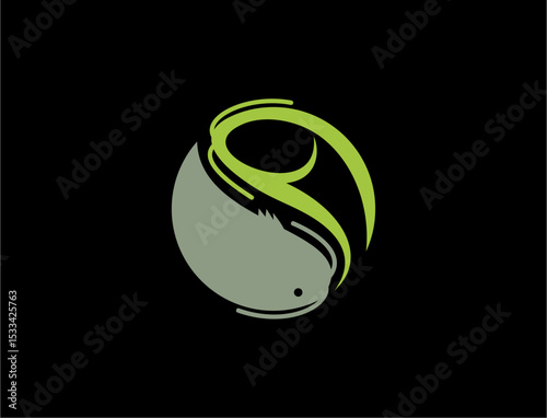 Abstract fish logo yin and yang symbol