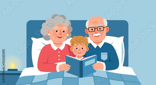 Grandparents Reading Bedtime Story to Grandchild