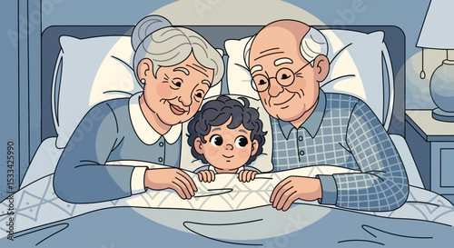 Grandparents and Grandchild Sharing a Bedtime Story