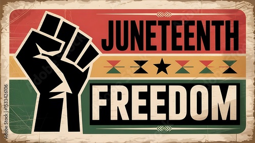 Juneteenth Freedom Celebration Poster Design featuring a raised fist signifying empowerment and liberty against a vintage background.