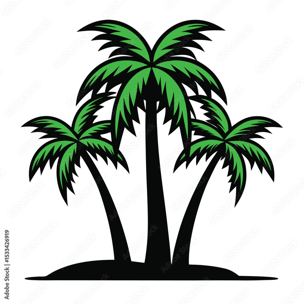 Fototapeta premium Silhouette illustration of tropical palm trees on a beach landscape with summer vibe