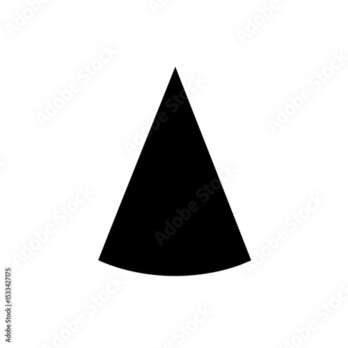 Black triangle shape with curved base on white page silhouette