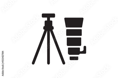 Tripod & Lens Icon silhouette vector with white background