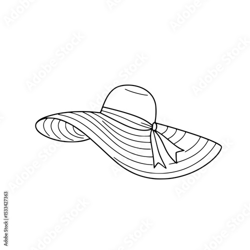 Vector illustration of a summer hat outline line art, isolated on transparent background, cut out png
