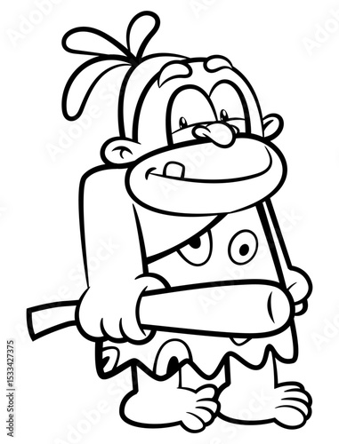 Caveman cartoon characters wearing Animal skin clothing and carrying a club. Best for coloring book, logo, and outline with prehistoric themes