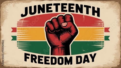 Juneteenth Freedom Day Vintage Poster Design Featuring a Raised Fist and Pan-African Colors Celebrating African American History and Heritage