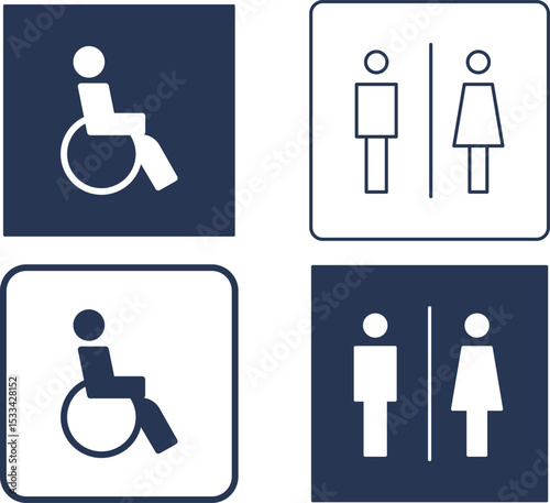 Flat Design Toilet Icons Collection – Restroom Symbols and Bathroom Labels Set