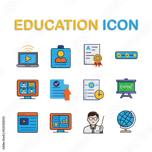 education icon set. Learning, Virtual Classroom, student, teacher, etc. education symbol on white background. smart, learning, clever. isometric design style
