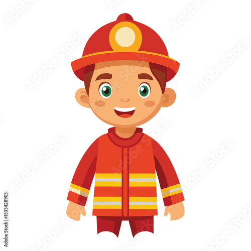 Happy little boy in firefighter costume