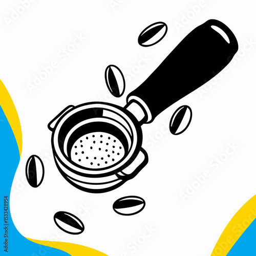 Espresso Portafilter with Coffee Beans: Coffee Shop Design Element