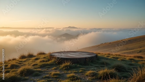 Aerial view of mountain landscape with clouds and structure for travel and tourism inspiration 100 char