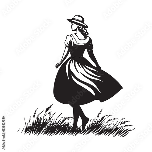Woman In Bavarian Traditional Dirndl Person Oktoberfest Happiness image vector.