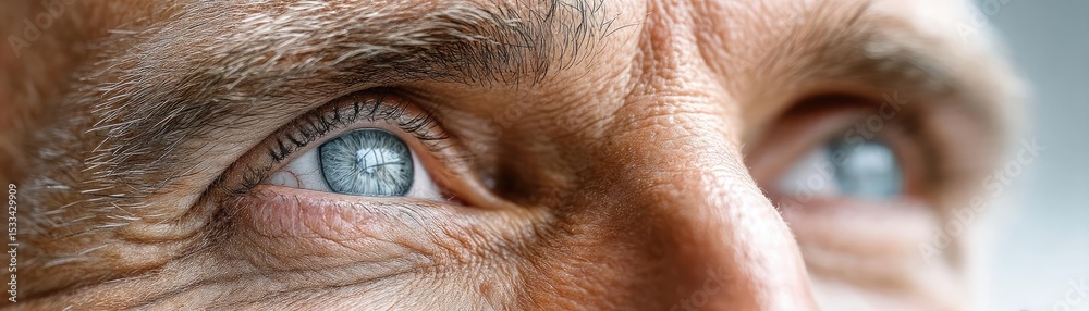 Fototapeta premium Smart investing with belief in prosperity and wealth concept. Close-up of a mature man's eyes reflecting deep emotion and wisdom.
