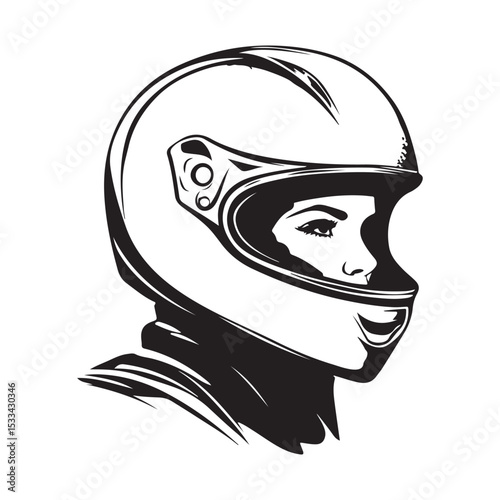 Confident Woman Racer in Helmet Showcasing Speed and Power in Vector Art